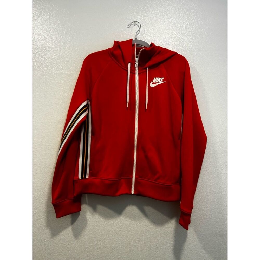 Nike Red Full-Zip Hoodie with Multi-Stripe Sleeve